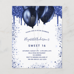 Prospectus 11,4 Cm X 14,2 Cm Invitation de budget blanc et bleu marine pour 16 