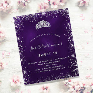 Prospectus 11,4 Cm X 14,2 Cm Invitation de budget de couronne de 16 ans violett