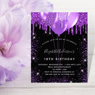 Prospectus 11,4 Cm X 14,2 Cm Invitation de budget de paillettes violettes noire