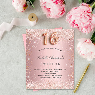 Prospectus 11,4 Cm X 14,2 Cm Invitation de budget de rose rose de paillettes de