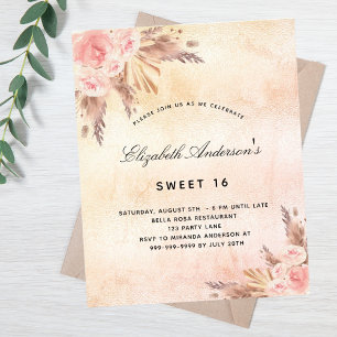 Prospectus 11,4 Cm X 14,2 Cm Invitation de budget rose pampas herbe rose pour 1