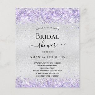 Prospectus 11,4 Cm X 14,2 Cm Invitation de budget violet argent pour une fête d