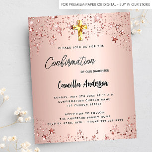 Prospectus 11,4 Cm X 14,2 Cm Invitation de confirmation rose gold stars budget