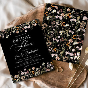 Prospectus 11,4 Cm X 14,2 Cm Invitation de douche nuptiale Fleur sauvage noire