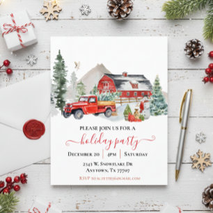 Prospectus 11,4 Cm X 14,2 Cm Invitation de fête de Noël rustique de camion de g