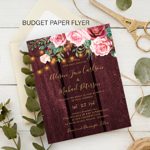 Prospectus 11,4 Cm X 14,2 Cm Invitation de mariage bordeaux or floral pas cher