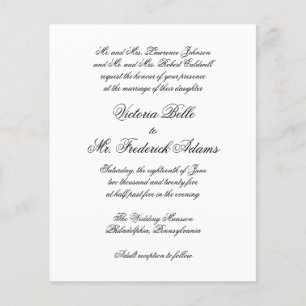 Prospectus 11,4 Cm X 14,2 Cm Invitation de mariage élégante et formelle à petit