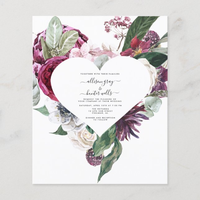 Prospectus 11,4 Cm X 14,2 Cm Invitation de mariage florale à petit budget | Dép (Devant)