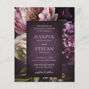 Prospectus 11,4 Cm X 14,2 Cm Invitation de mariage florale en beaux-arts violet