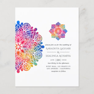 Prospectus 11,4 Cm X 14,2 Cm Invitation de mariage indien Mandala Arc-en-ciel