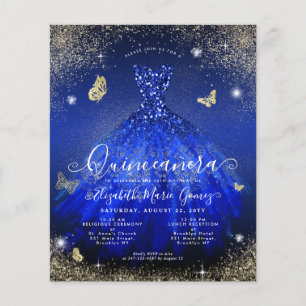 Prospectus 11,4 Cm X 14,2 Cm Invitation de Quinceanera Royal Blue Gold pas cher