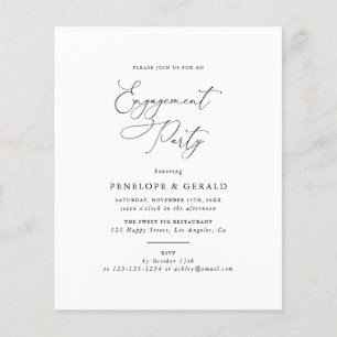 Prospectus 11,4 Cm X 14,2 Cm Invitation Du Parti D'Engagement Noir Et Blanc Bud