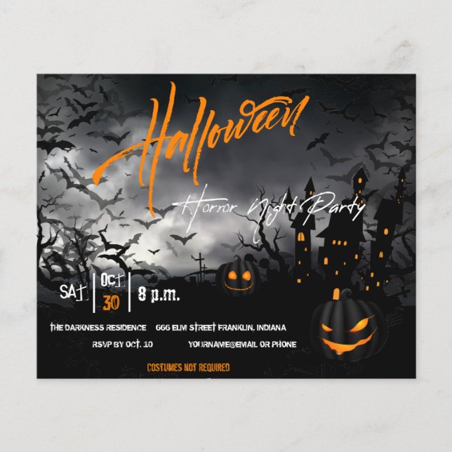 Prospectus 11,4 Cm X 14,2 Cm Invitation du parti Halloween Citrouille noir (Devant)