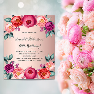 Prospectus 11,4 Cm X 14,2 Cm Invitation florale rose gold rose pour anniversair