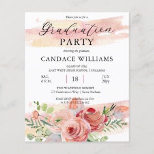 Prospectus 11,4 Cm X 14,2 Cm Invitation FLYER Boho Peach Floral Grad Party
