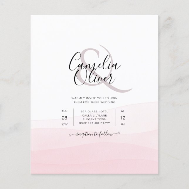 Prospectus 11,4 Cm X 14,2 Cm Invitation Mariage Iced Pink Ombre (Devant)