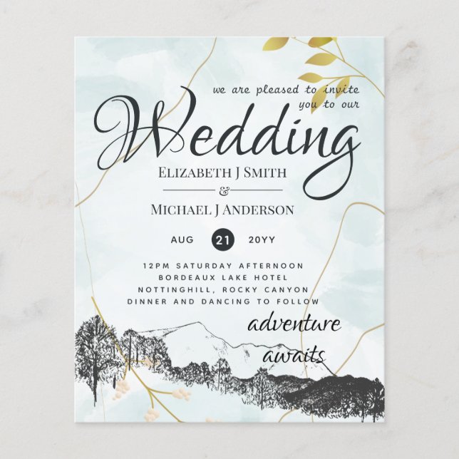 Prospectus 11,4 Cm X 14,2 Cm Invitation Mariage Rustique Montagnes à moindre bu (Devant)