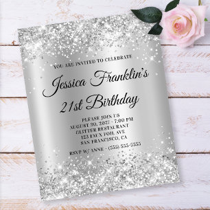 Prospectus 11,4 Cm X 14,2 Cm Invitation pailletée argentée ombrée pour 21 ans