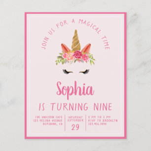 PROSPECTUS 11,4 CM X 14,2 CM INVITATION POUR L'ANNIVERSAIRE DE L'ENFANT LICORNE