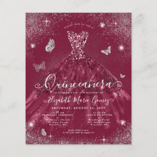 Prospectus 11,4 Cm X 14,2 Cm Invitation Quinceanera rouge Bourgogne rouge argen