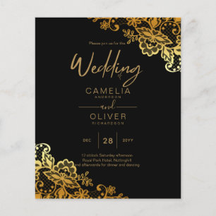 Prospectus 11,4 Cm X 14,2 Cm Invitations Black Gold Lace Wedding