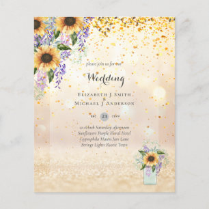 Prospectus 11,4 Cm X 14,2 Cm INVITATIONS DE MARIAGE BUDGÉTAIRE - Tournesols rus