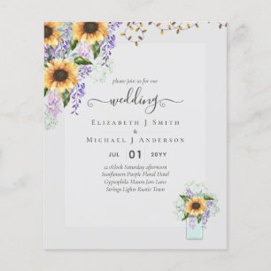 Prospectus 11,4 Cm X 14,2 Cm INVITATIONS DE MARIAGE BUDGÉTAIRE Tournesols rusti