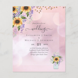 Prospectus 11,4 Cm X 14,2 Cm INVITATIONS DE MARIAGE BUDGÉTAIRE Tournesols rusti