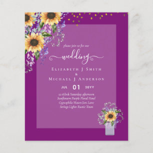 Prospectus 11,4 Cm X 14,2 Cm INVITATIONS DE MARIAGE BUDGÉTAIRE Tournesols rusti