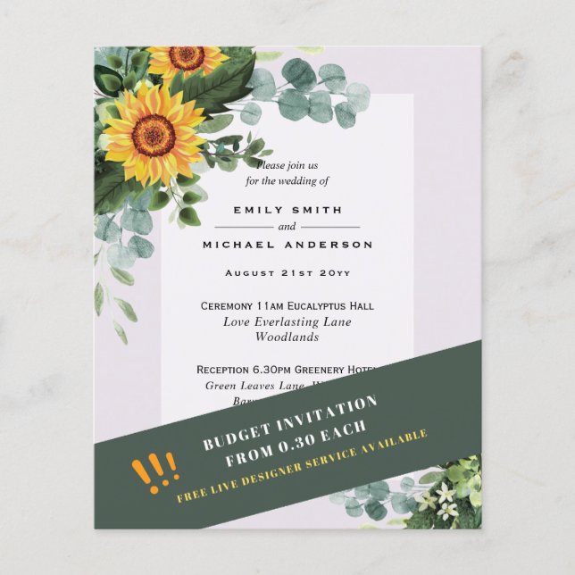 Prospectus 11,4 Cm X 14,2 Cm INVITATIONS DE MARIAGE MOINS CHER FLEUVES DE Solei (Devant)