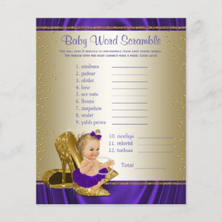 Prospectus 11,4 Cm X 14,2 Cm Jeux de Baby Shower Fille Violet et Or