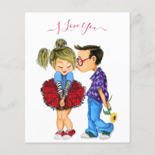 Prospectus 11,4 Cm X 14,2 Cm Joli Flyer Couple avec Texte - Je t'aime