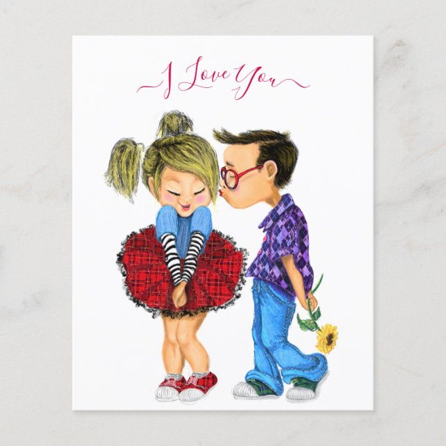 Prospectus 11,4 Cm X 14,2 Cm Joli Flyer Couple avec Texte - Je t'aime (Devant)