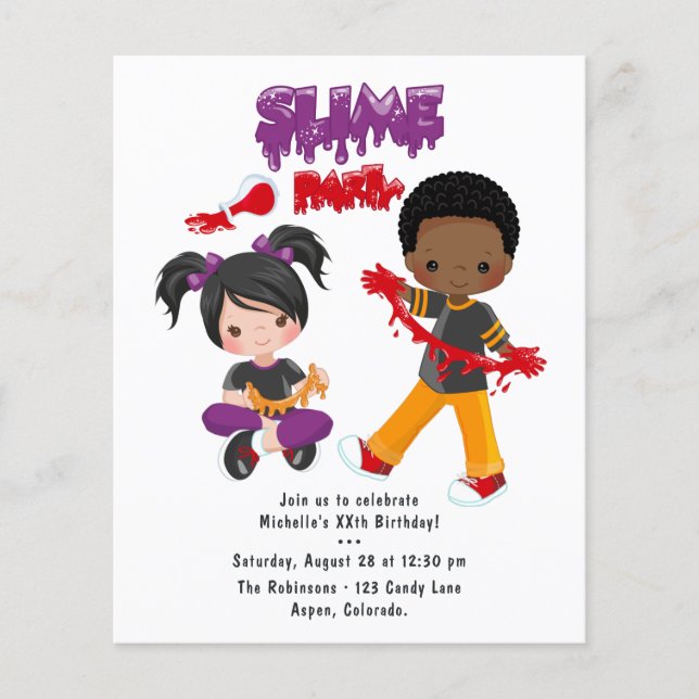 Prospectus 11,4 Cm X 14,2 Cm Jote Slime Party Invitation d'anniversaire (Devant)