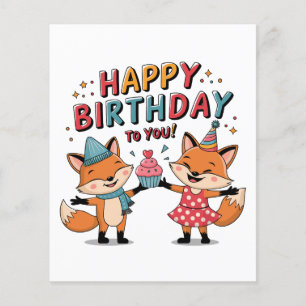 Prospectus 11,4 Cm X 14,2 Cm Joyeux Anniversaire Renards