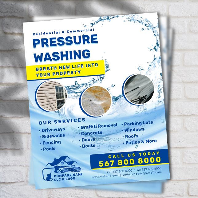 Prospectus 11,4 Cm X 14,2 Cm Lavage de pression Lave-vaisselle Nettoyage de la  (Pressure washing Power wash House cleaning Flyer)