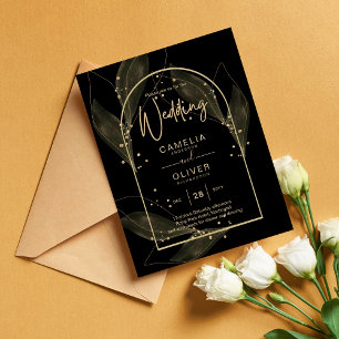 Prospectus 11,4 Cm X 14,2 Cm LeahG Black Gold Feuilles de mariage moderne INVIT