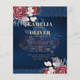 Prospectus 11,4 Cm X 14,2 Cm LeahG Burgundy Roses dentelle Invitation Mariage d