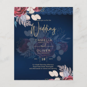 Prospectus 11,4 Cm X 14,2 Cm LeahG Burgundy Roses dentelle Invitation Mariage d