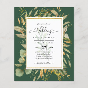 Prospectus 11,4 Cm X 14,2 Cm LeahG Emerald Green Greenery Mariage Invitation