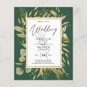 Prospectus 11,4 Cm X 14,2 Cm LeahG Emerald Green Greenery Mariage Invitation