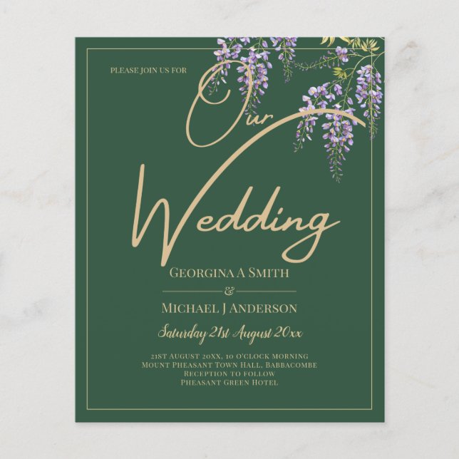 Prospectus 11,4 Cm X 14,2 Cm LeahG Green Purple WISTERIA Wedding INVITE (Devant)