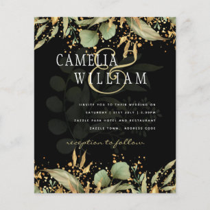 Prospectus 11,4 Cm X 14,2 Cm LeahG Greenery Feuille Black Gold Wedding Invitati
