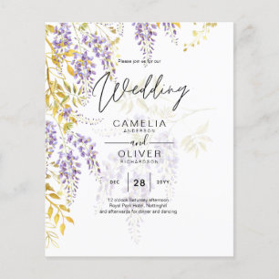 Prospectus 11,4 Cm X 14,2 Cm LeahG Purple Gold WISTERIA Floral Wedal INVITE