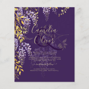 Prospectus 11,4 Cm X 14,2 Cm LeahG Purple Gold WISTERIA Floral Wedal INVITE