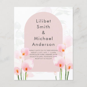 Prospectus 11,4 Cm X 14,2 Cm LeahG Rose Calla Lily Mariage floral Invitation