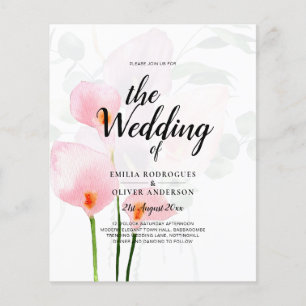 Prospectus 11,4 Cm X 14,2 Cm LeahG Rose Calla Lily Mariage floral Inviter allin