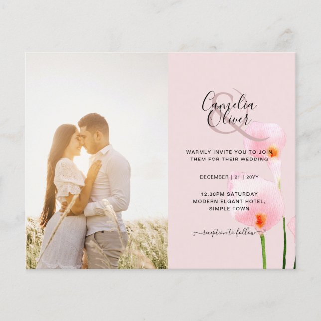 Prospectus 11,4 Cm X 14,2 Cm LeahG Rose Calla Lily PHOTO Overlay Mariage Invite (Devant)