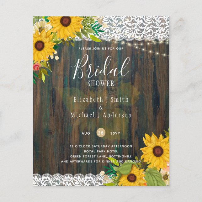 Prospectus 11,4 Cm X 14,2 Cm LeahG Rustic Sunflowers Dentelle Fête des mariées  (Devant)