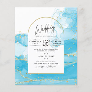 Prospectus 11,4 Cm X 14,2 Cm LeahG Turquoise Gold Aqua Blue Wedding INVITE